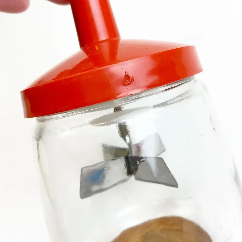 Mid-Century Food Chopper Orange White Manual Veggie Cutter Glass Jar VTG 60s 70s